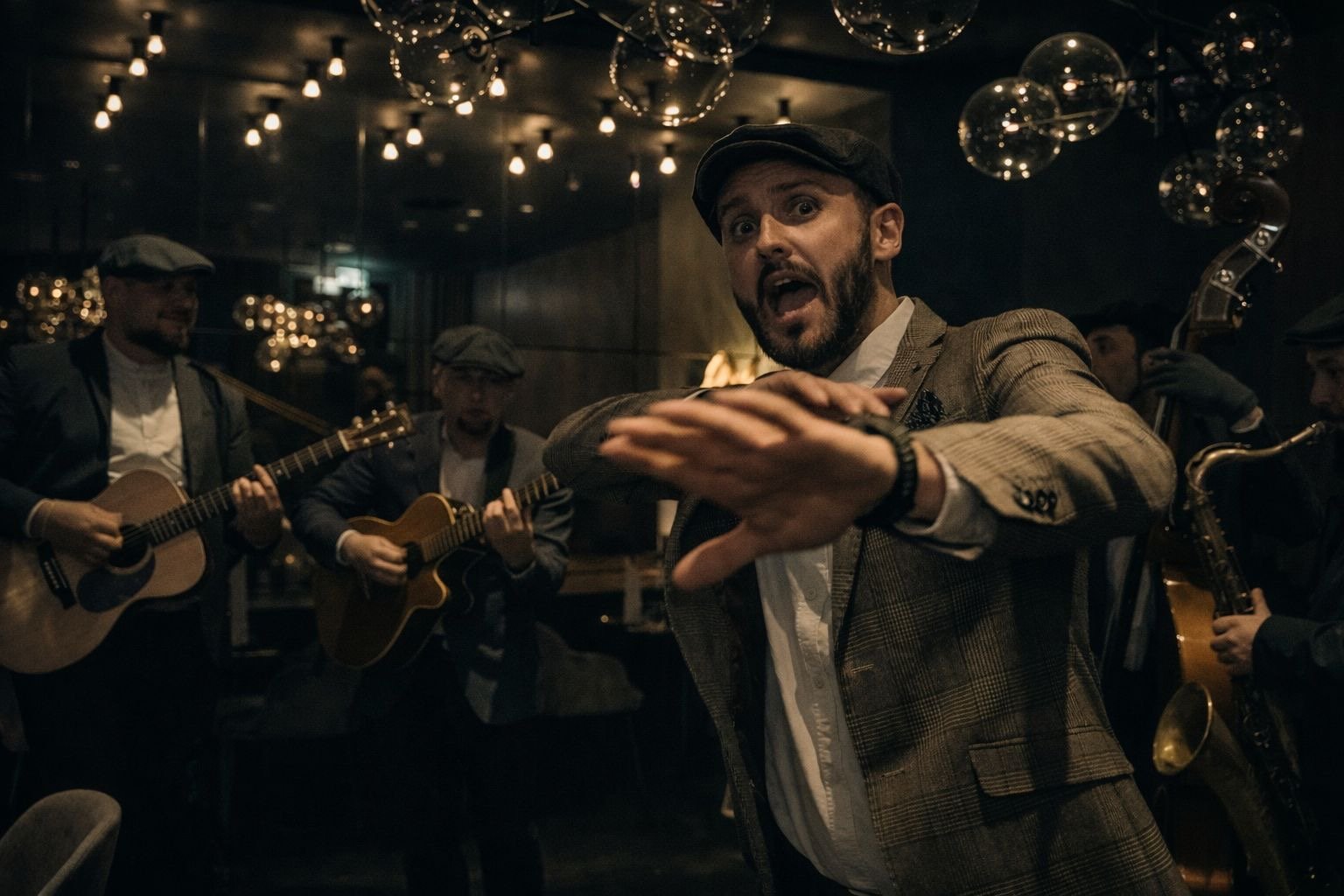 Peaky Voices Roaming Band bei einer Live-Performance auf einer Hochzeitsfeier